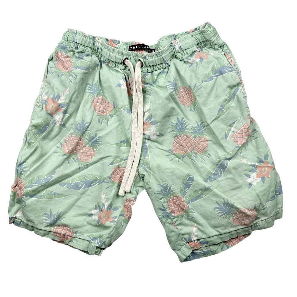 Billabong Swim Shorts Men's Medium Teal Tropical Pineapple Drawstring Elastic
